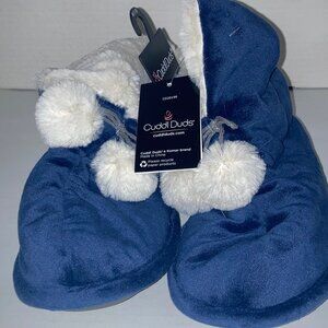 Cuddl Duds Slippers Teddy Cuff Pom Non Slip Slippers Cozy Navy Women’s 7 / 8